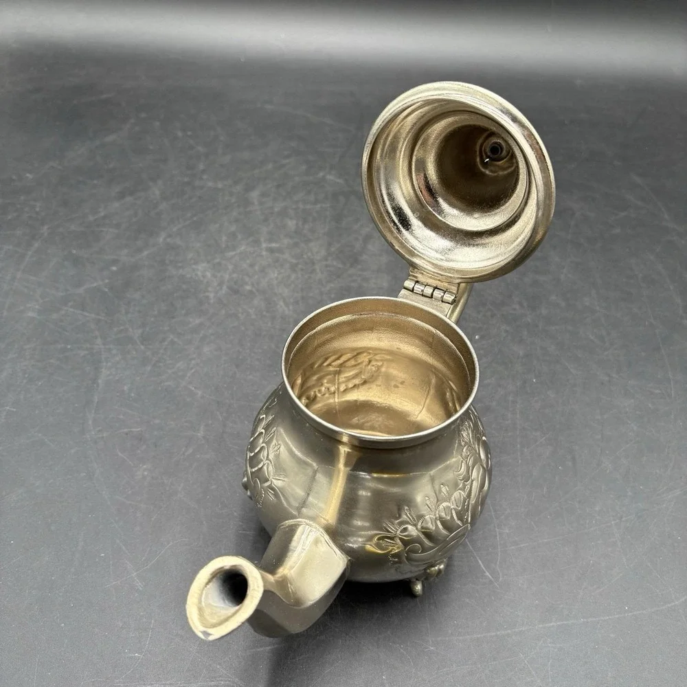 Vtg Moroccan HandMade Silverplate Footed Ornate Teapot Theirr Sidi Abderahmine